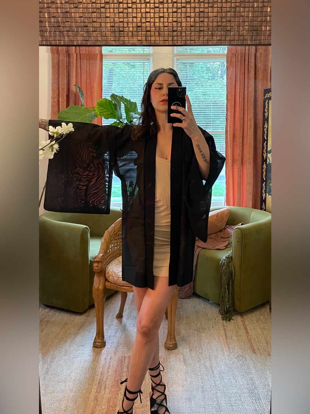 Vintage seethru silk mesh Japanese Haori kimono overcoat coverup layering bikini